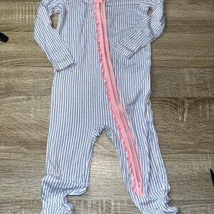 RuffleButts SoftSnooze Modal Blend Baby Girls Ruffle  Footie Pajama Size6-12mths